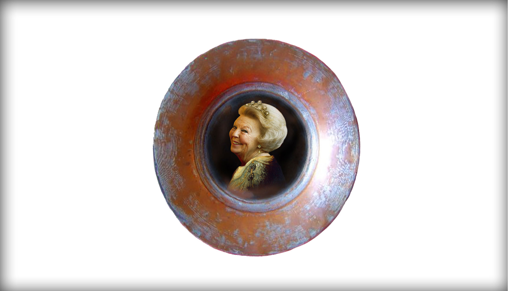 Queen Beatrix of The-Netherlands, hand painted on antique copper plate