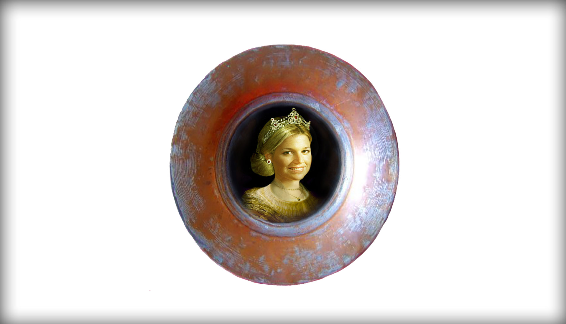 Queen Maxima of The Netherlands, hand painted on antique-copper plate by Martine Brand