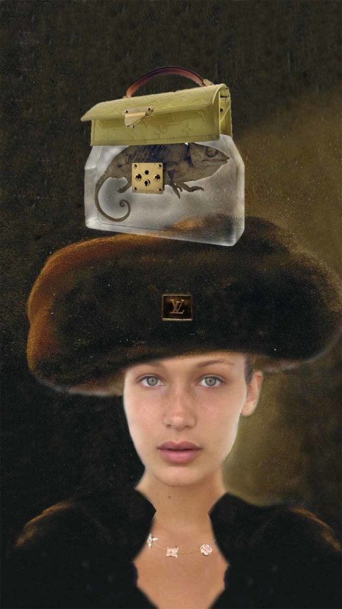 painting of Bella Hadid in Louis Vuitton
